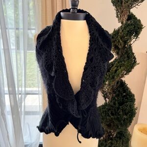 Black Knit Ruffled Vest - Size XS